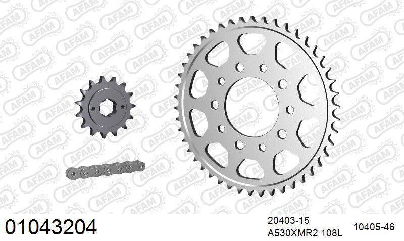 AFAM XS-ring Extra Reinforced Chain & Steel Sprocket Kit, 530 (OE Pitch) - Plain Steel 108 link XS-ring Extra Reinforced chain, 15T steel/46 – Honda VF400F 1983–1985