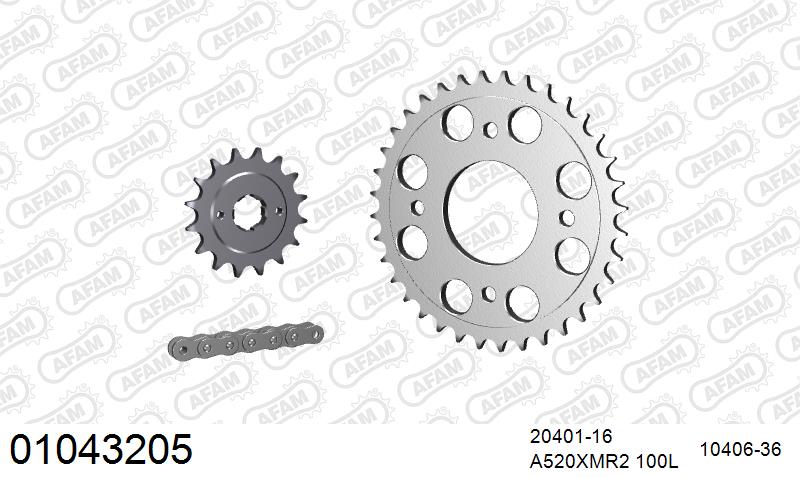 AFAM XS-ring Extra Reinforced Chain & Steel Sprocket Kit, 520 (OE Pitch) - Plain Steel 100 link XS-ring Extra Reinforced chain, 16T steel/36