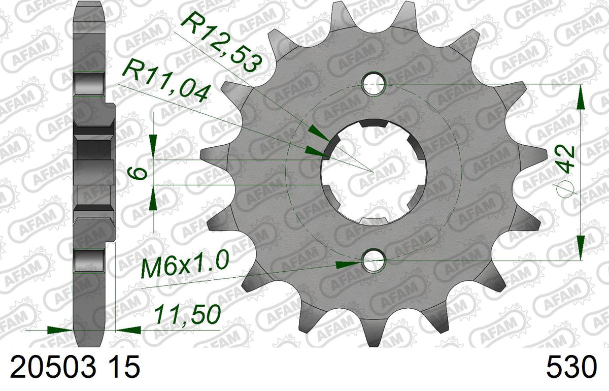 AFAM Reinforced Chain & Steel Sprocket Kit, 530 (OE Pitch) - Plain Steel 100 link Reinforced chain, 15T steel/40T Steel sprockets