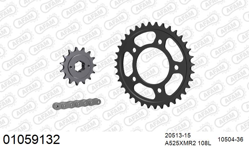 AFAM XS-ring Extra Reinforced Chain & Steel Sprocket Kit, 525 (OE Pitch) - Plain Steel 108 link XS-ring Extra Reinforced chain, 15T steel/36