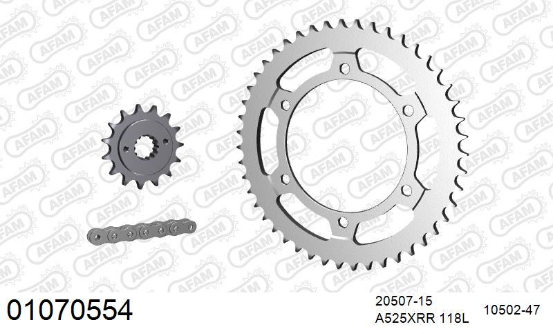 AFAM XS-ring Extra Reinforced Chain & Steel Sprocket Kit, 525 (OE Pitch) - Plain Steel 118 link XS-ring Extra Reinforced chain, 15T steel/47 – Honda XL600V Transalp 1989–2000 / Honda XL700 Transalp 2008–2012