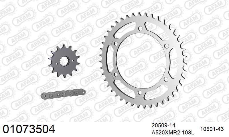 AFAM XS-ring Extra Reinforced Chain & Steel Sprocket Kit, 520 (OE Pitch) - Plain Steel 108 link XS-ring Extra Reinforced chain, 14T steel/43 – Honda FX 650 X,Y,1,2,3 1999–2003 / Honda SLR650 1997–1998