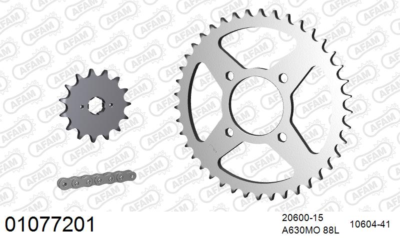 AFAM O-ring reinforced Chain & Steel Sprocket Kit, 630 (OE Pitch) - Plain Steel 88 link O-ring reinforced chain, 15T steel/41T Steel sprocke