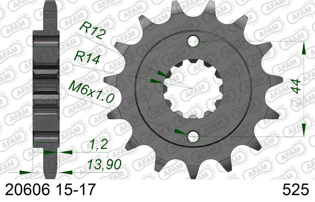 AFAM XS-ring Extra Reinforced Chain & Steel Sprocket Kit, 525 (OE Pitch) - Plain Steel 124 link XS-ring Extra Reinforced chain, 16T steel/46
