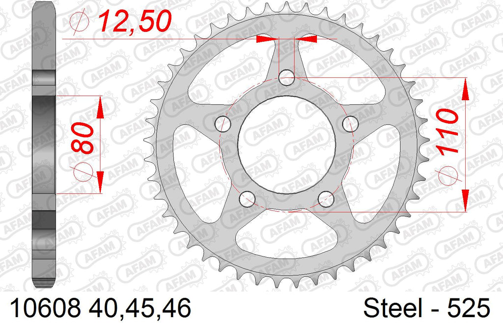 AFAM XS-ring Extra Reinforced Chain & Steel Sprocket Kit, 525 (OE Pitch) - Plain Steel 124 link XS-ring Extra Reinforced chain, 16T steel/46