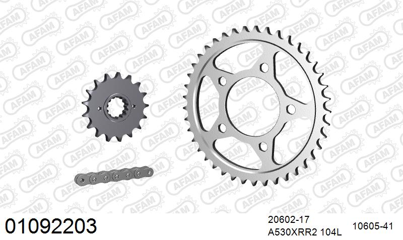 AFAM XS-ring Extra Reinforced Chain & Steel Sprocket Kit, 530 (OE Pitch) - Plain Steel 104 link XS-ring Extra Reinforced chain, 17T steel/41