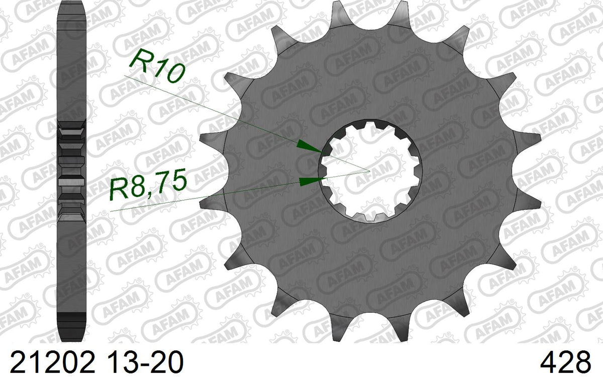 AFAM Xs-Ring Reinforced Chain & Steel Sprocket Kit, 428 (OE Pitch) - Gold 146 link Xs-Ring Reinforced chain, 20T steel/59T Steel sprockets