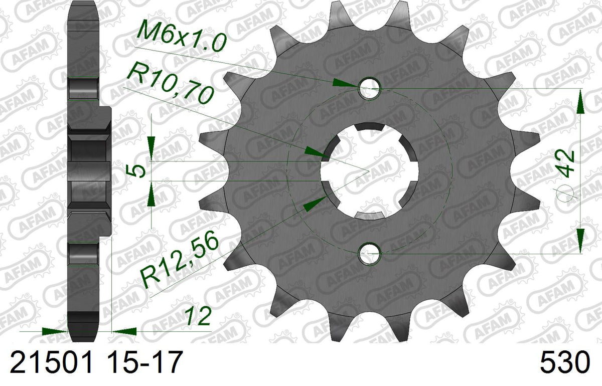 AFAM Reinforced Chain & Steel Sprocket Kit, 530 (OE Pitch) - Plain Steel 102 link Reinforced chain, 16T steel/44T Steel sprockets