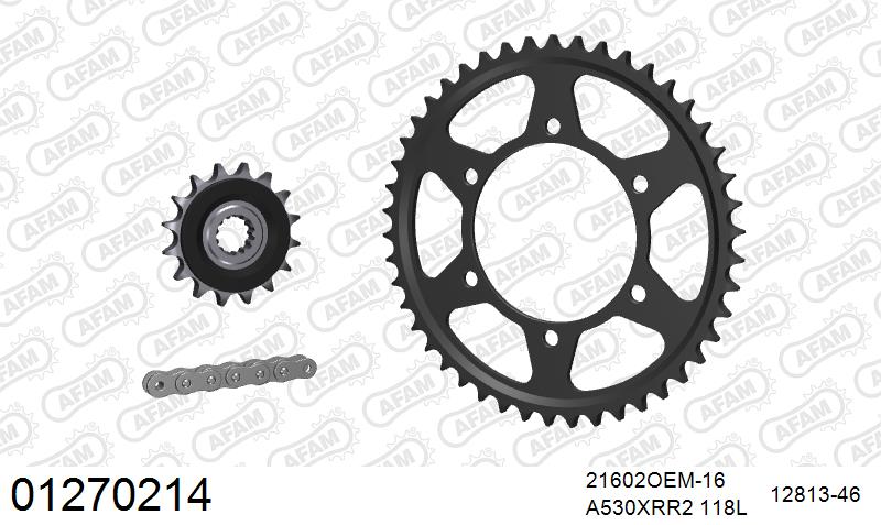 AFAM XS-ring Extra Reinforced Chain & Rubber Damped Steel Sprocket Kit, 530 (OE Pitch) - Plain Steel 118 link XS-ring Extra Reinforced chain – Yamaha FZ6 S Fazer (600cc) 2004–2006 / Yamaha FZ6 S2 Fazer (600cc) 2007–2010