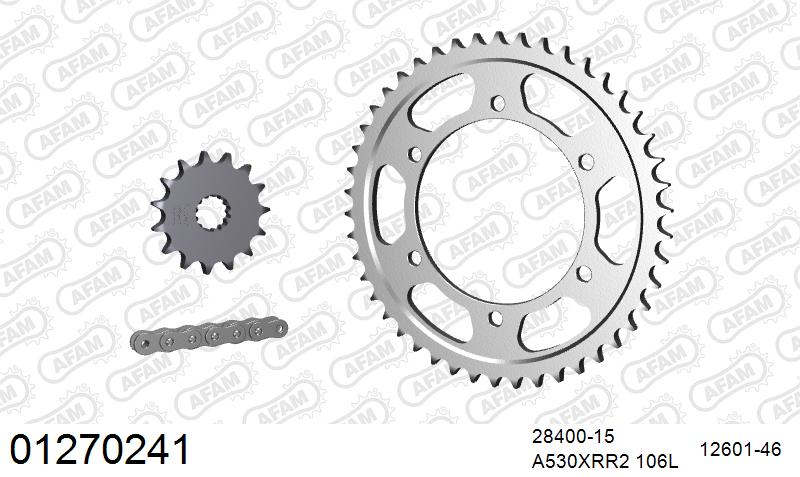 AFAM XS-ring Extra Reinforced Chain & Steel Sprocket Kit, 530 (OE Pitch) - Plain Steel 106 link XS-ring Extra Reinforced chain, 15T steel/46
