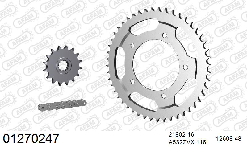 AFAM XS-ring special reinforced Chain & Steel Sprocket Kit, 532 conversion - Plain Steel 116 link XS-ring special reinforced chain, 16T stee – Yamaha YZF-R6 1999–2002