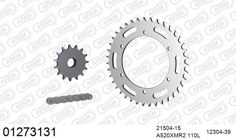 AFAM XS-ring Extra Reinforced Chain & Steel Sprocket Kit, 520 (OE Pitch) - Plain Steel 110 link XS-ring Extra Reinforced chain, 15T steel/39