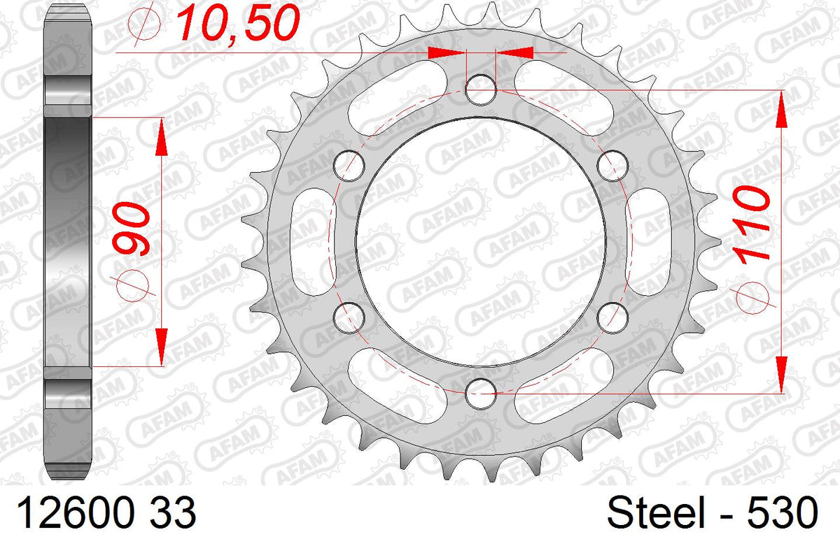 AFAM XS-ring Extra Reinforced Chain & Steel Sprocket Kit, 530 (OE Pitch) - Plain Steel 104 link XS-ring Extra Reinforced chain, 17T steel/33