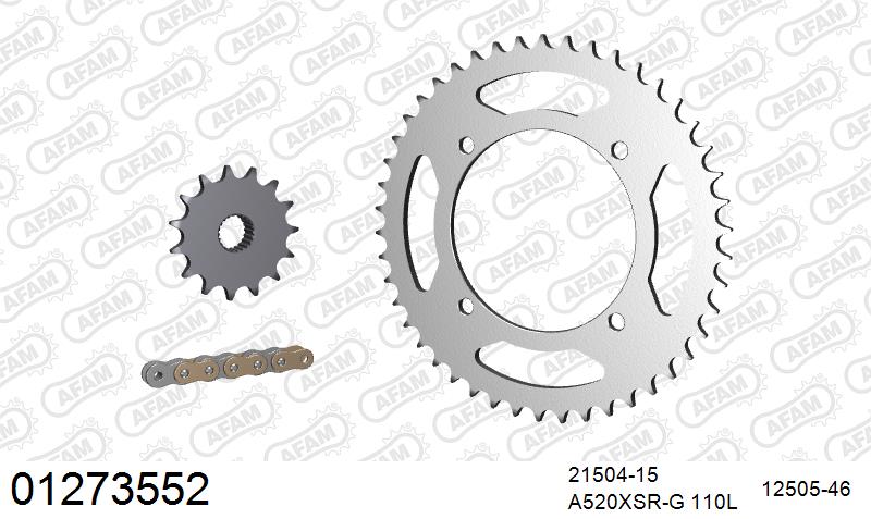 AFAM XS-ring Extra Reinforced Chain & Steel Sprocket Kit, 520 (OE Pitch) - Plain Steel 110 link XS-ring Extra Reinforced chain, 15T steel/46 – Yamaha XTZ660 1996–2000