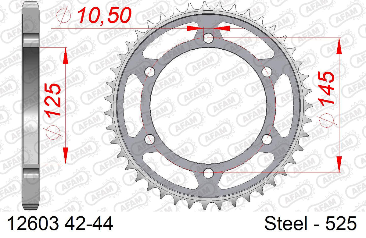 AFAM XS-ring Extra Reinforced Chain & Steel Sprocket Kit, 525 (OE Pitch) - Plain Steel 114 link XS-ring Extra Reinforced chain, 17T steel/42