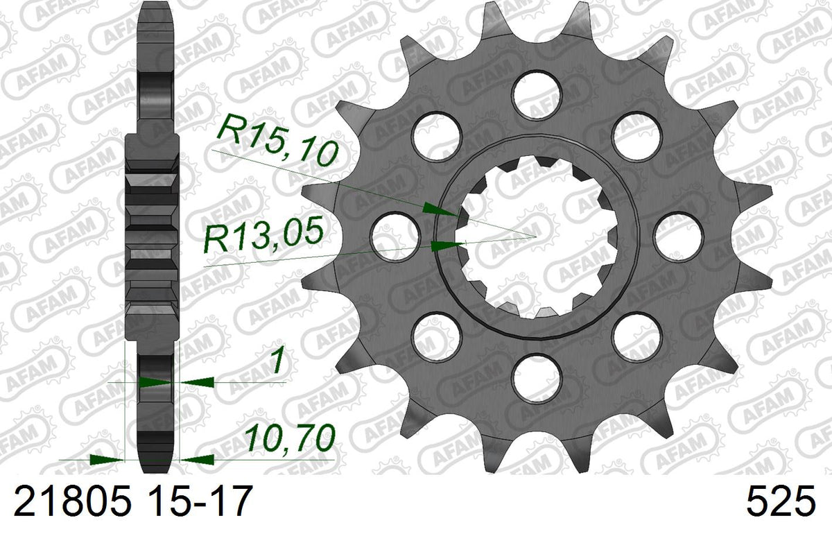 AFAM XS-ring Hyper reinforced Chain & Steel Sprocket Kit, 525 conversion - Gold 116 link XS-ring Hyper reinforced chain, 17T steel/45T Steel