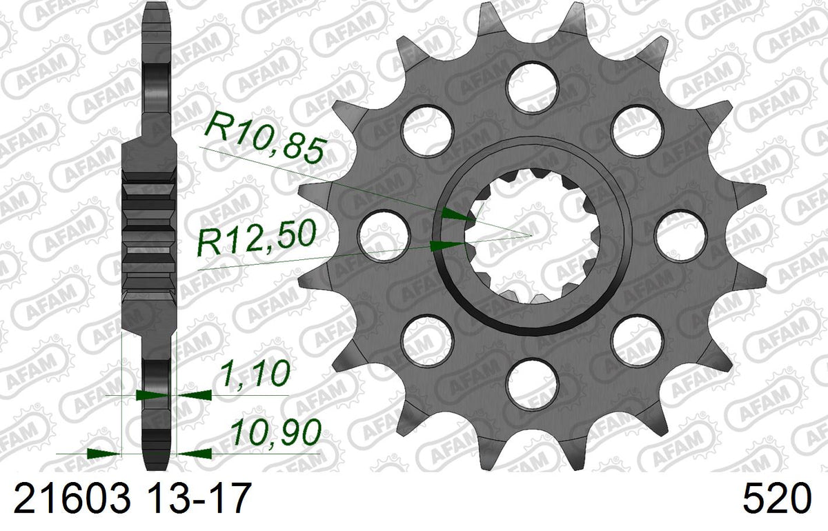 AFAM XS-ring super reinforced Chain & Alu Sprocket Kit, 520 conversion - Gold 118 link XS-ring super reinforced chain, 16T steel/46T Alu spr