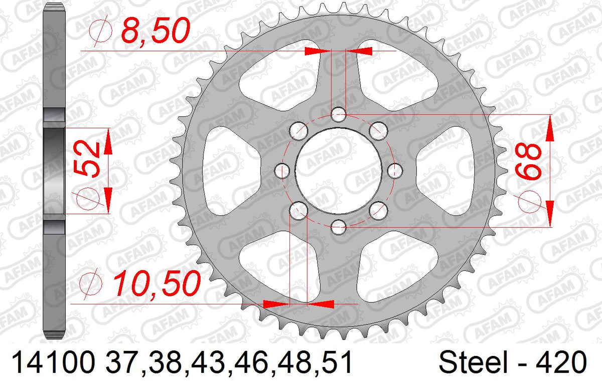 AFAM Reinforced Chain & Steel Sprocket Kit, 420 (OE Pitch) - Gold 90 link Reinforced chain, 15T steel/37T Steel sprockets