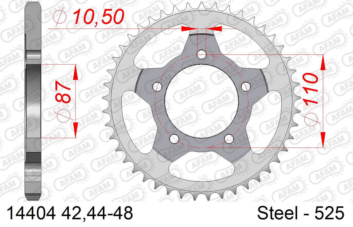 AFAM XS-ring Extra Reinforced Chain & Steel Sprocket Kit, 525 (OE Pitch) - Plain Steel 114 link XS-ring Extra Reinforced chain, 14T steel/47
