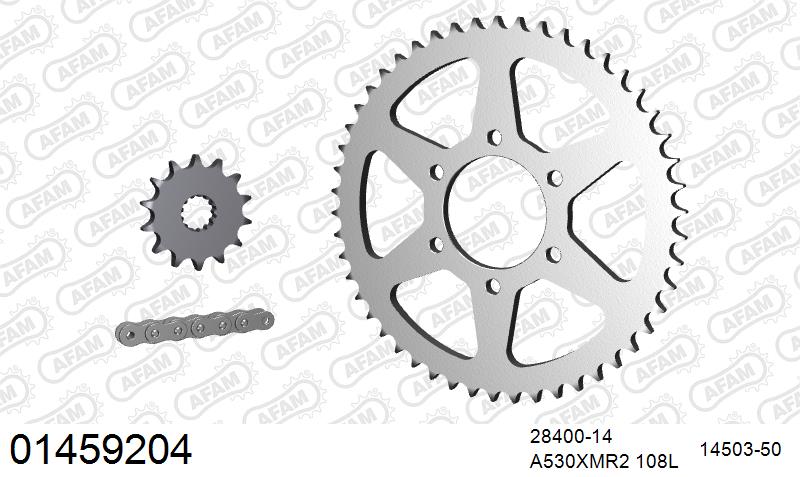 AFAM XS-ring Extra Reinforced Chain & Steel Sprocket Kit, 530 (OE Pitch) - Plain Steel 108 link XS-ring Extra Reinforced chain, 14T steel/50