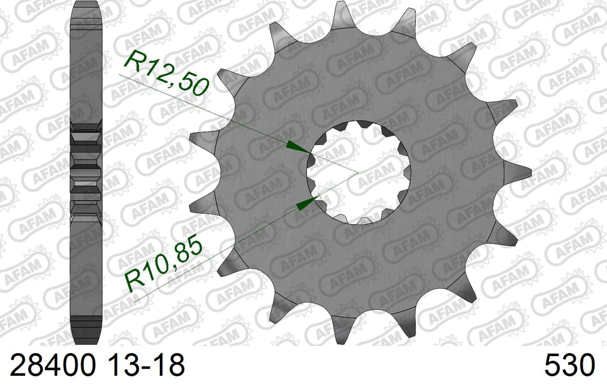 AFAM Reinforced Chain & Steel Sprocket Kit, 530 (OE Pitch) - Plain Steel 108 link Reinforced chain, 14T steel/50T Steel sprockets