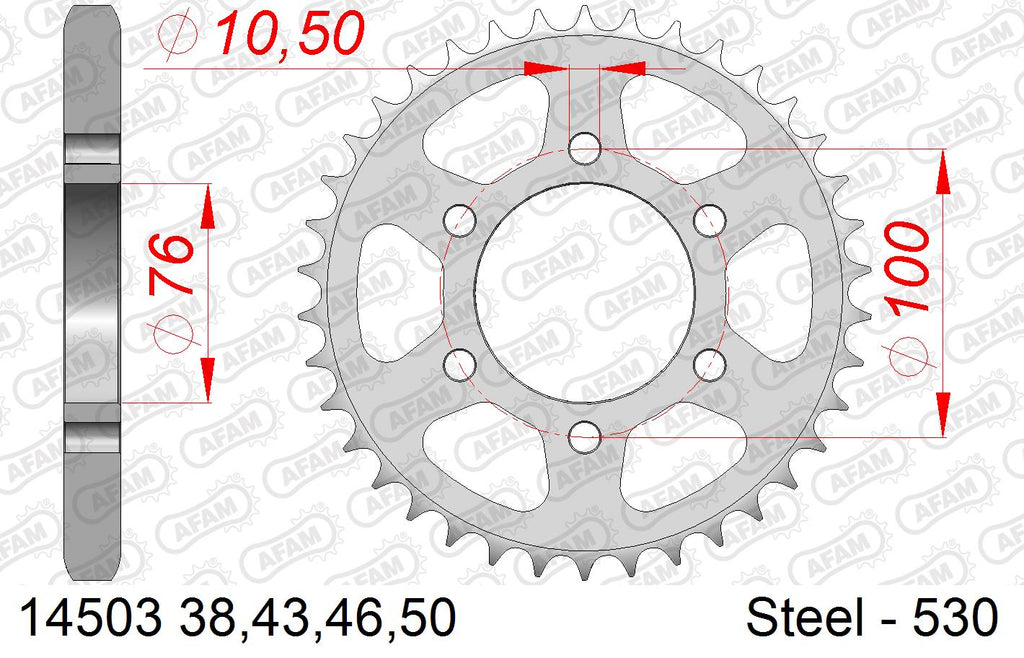 AFAM Reinforced Chain & Steel Sprocket Kit, 530 (OE Pitch) - Plain Steel 108 link Reinforced chain, 14T steel/50T Steel sprockets