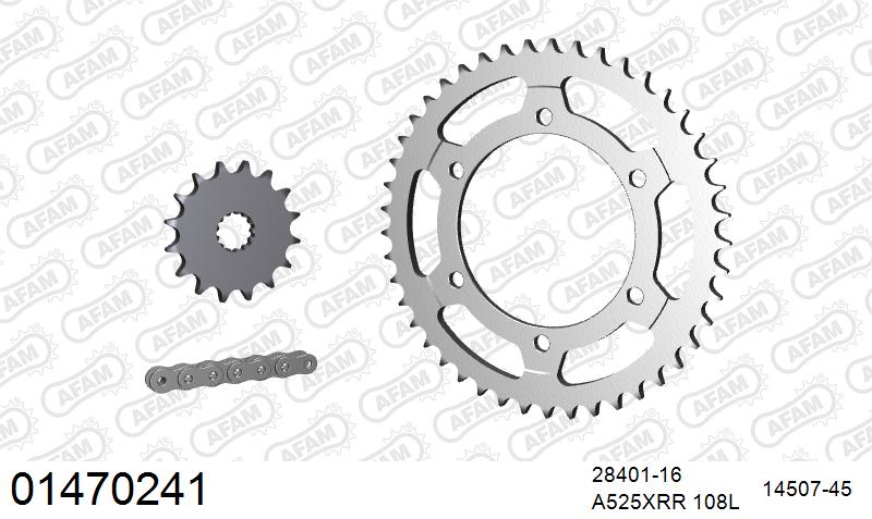 AFAM XS-ring Extra Reinforced Chain & Steel Sprocket Kit, 525 (OE Pitch) - Plain Steel 108 link XS-ring Extra Reinforced chain, 16T steel/45 – Suzuki GSX-R600 1997