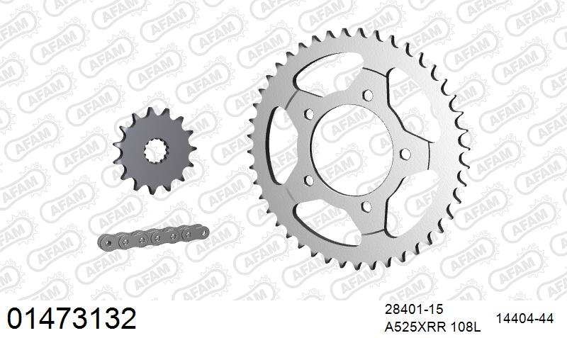 AFAM XS-ring Extra Reinforced Chain & Steel Sprocket Kit, 525 (OE Pitch) - Plain Steel 108 link XS-ring Extra Reinforced chain, 15T steel/44 – Suzuki SV650 1999–2007