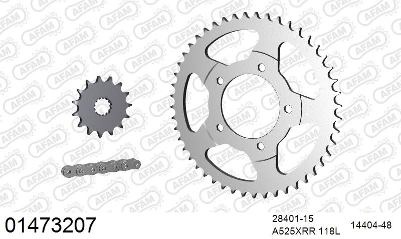 AFAM XS-ring Extra Reinforced Chain & Steel Sprocket Kit, 525 (OE Pitch) - Plain Steel 118 link XS-ring Extra Reinforced chain, 15T steel/48 – Suzuki GSF650 Bandit 2007–2010 / Suzuki GSX650F 2008–2016