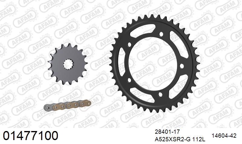 AFAM XS-ring super reinforced Chain & Steel Sprocket Kit, 525 (OE Pitch) (01477100)
