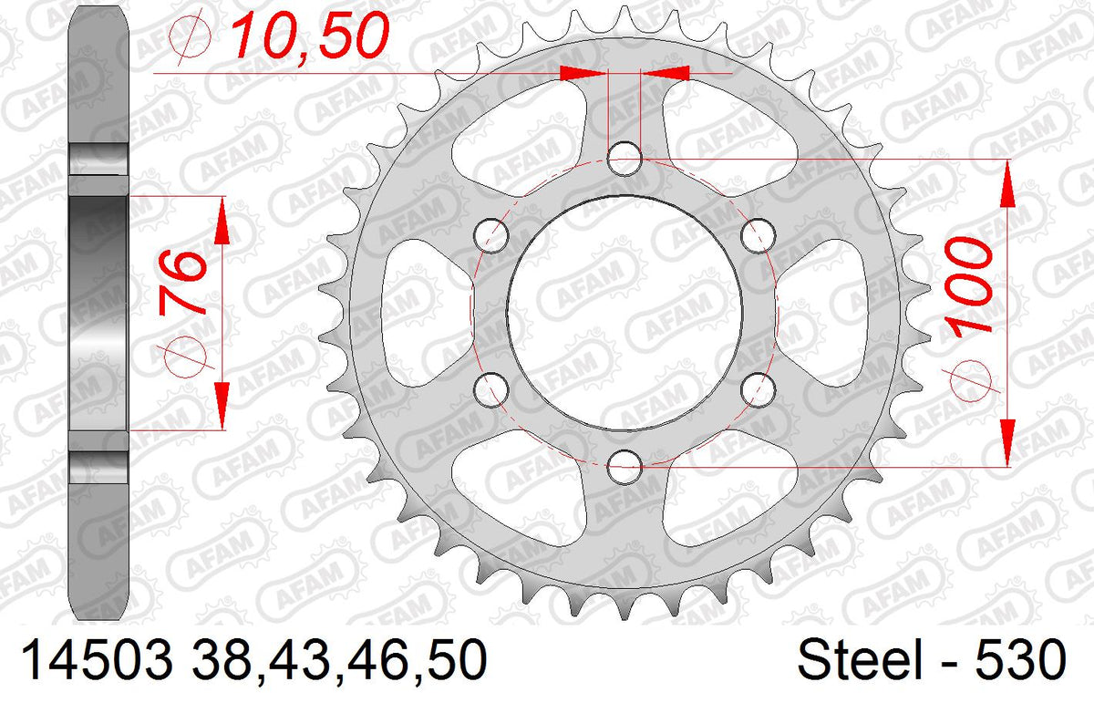 AFAM Reinforced Chain & Steel Sprocket Kit, 530 (OE Pitch) - Plain Steel 108 link Reinforced chain, 16T steel/43T Steel sprockets – Suzuki GT750 J/K/L/M/A/B 1974–1977