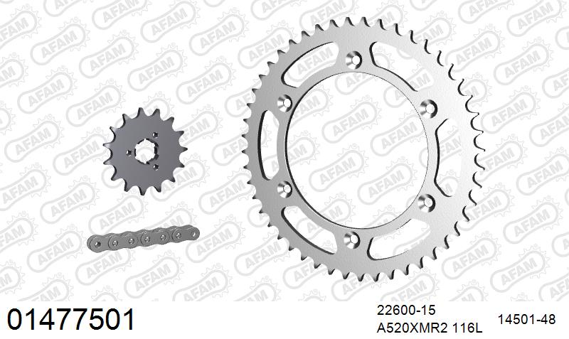AFAM XS-ring Extra Reinforced Chain & Steel Sprocket Kit, 520 (OE Pitch) - Plain Steel 116 link XS-ring Extra Reinforced chain, 15T steel/48 – Suzuki DR 800 S K,L 1989–1990 / Suzuki DR750 / 800 1989
