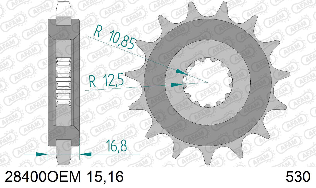 AFAM XS-ring super reinforced Chain & Rubber Damped Steel Sprocket Kit, 530 (OE Pitch) - Gold 116 link XS-ring super reinforced chain, 15T R