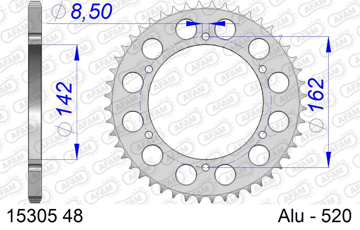 AFAM MX reinforced Chain & Alu Sprocket Kit, 520 (OE Pitch) - Gold 110 link MX reinforced chain, 12T steel/48T Alu sprockets – Suzuki PE175 1983–1984