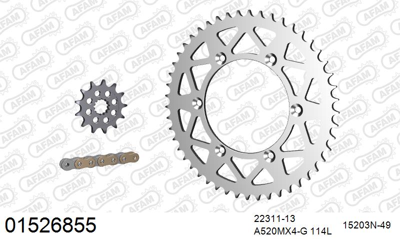AFAM MX Racing GP Chain & Alu Sprocket Kit, 520 (OE Pitch) - Gold 114 link MX Racing GP chain, 13T steel/49T Alu sprockets – Suzuki RM-Z 250 2013–2018
