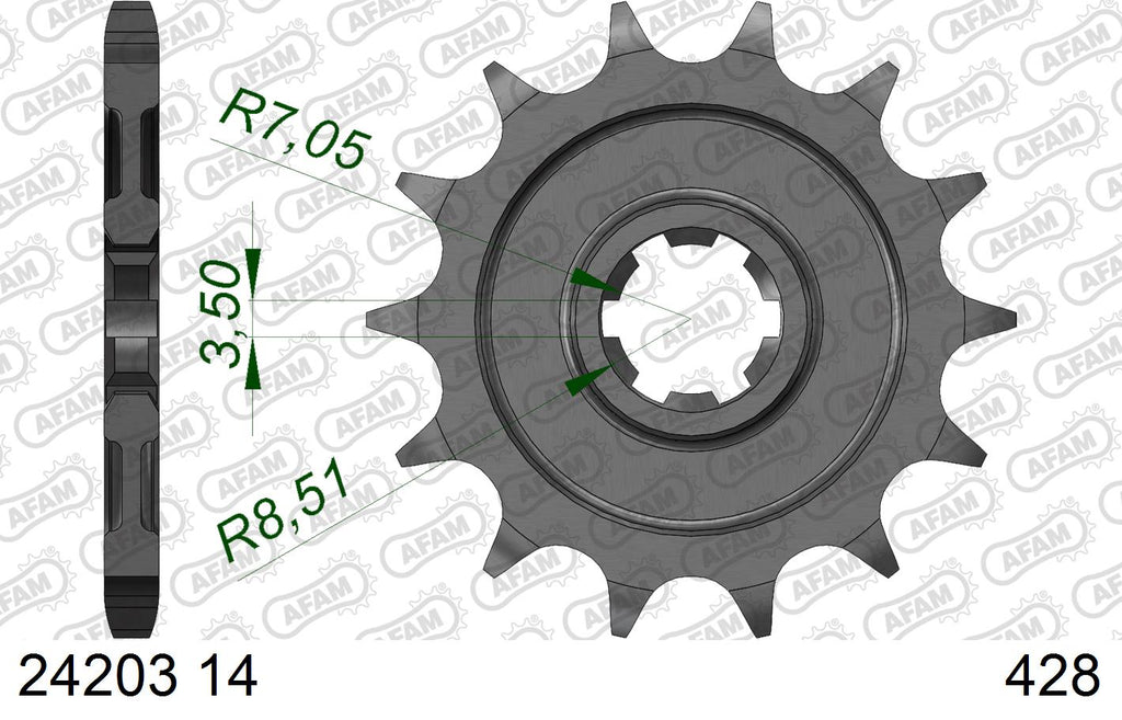 AFAM Standard Chain & Steel Sprocket Kit, 428 (OE Pitch) - Plain Steel 124 link Standard chain, 14T steel/47T Steel sprockets – Kawasaki KLX125 2010–2011