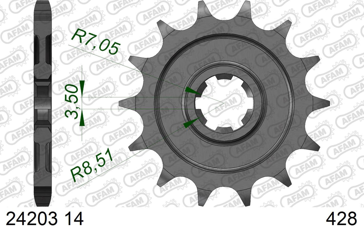 AFAM Standard Chain & Steel Sprocket Kit, 428 (OE Pitch) - Plain Steel 124 link Standard chain, 14T steel/47T Steel sprockets – Kawasaki KLX125 2010–2011