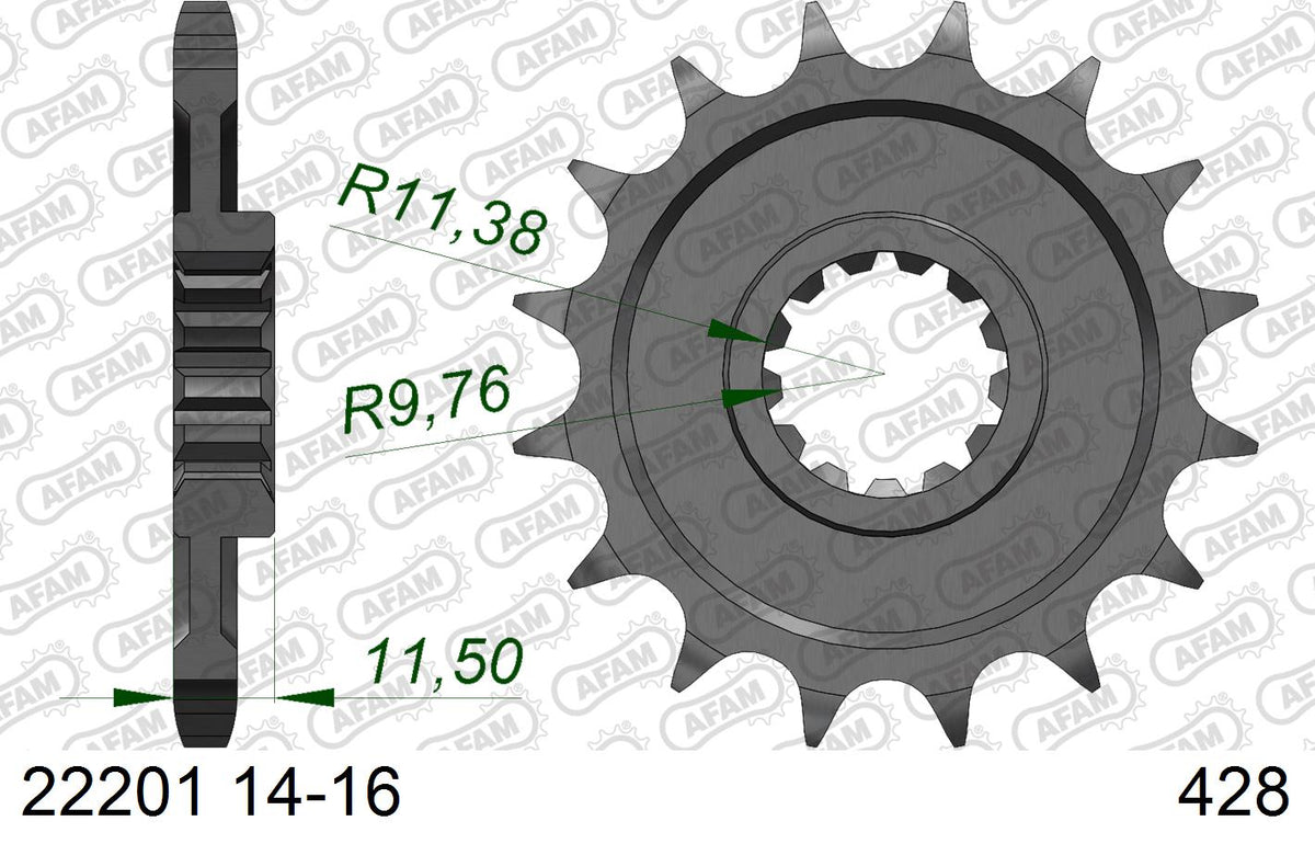 AFAM Standard Chain & Steel Sprocket Kit, 428 (OE Pitch) - Plain Steel 130 link Standard chain, 14T steel/57T Steel sprockets