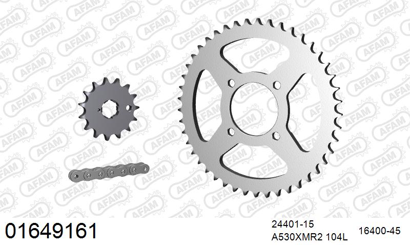 AFAM XS-ring Extra Reinforced Chain & Steel Sprocket Kit, 530 (OE Pitch) - Plain Steel 104 link XS-ring Extra Reinforced chain, 15T steel/45