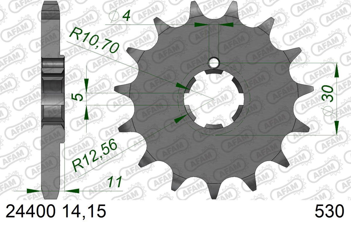 AFAM Reinforced Chain & Steel Sprocket Kit, 530 (OE Pitch) - Plain Steel 104 link Reinforced chain, 14T steel/42T Steel sprockets (01659300B)
