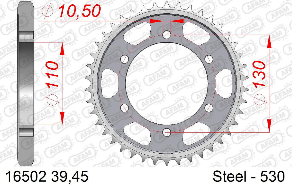 AFAM Reinforced Chain & Steel Sprocket Kit, 530 (OE Pitch) - Plain Steel 102 link Reinforced chain, 15T steel/39T Steel sprockets