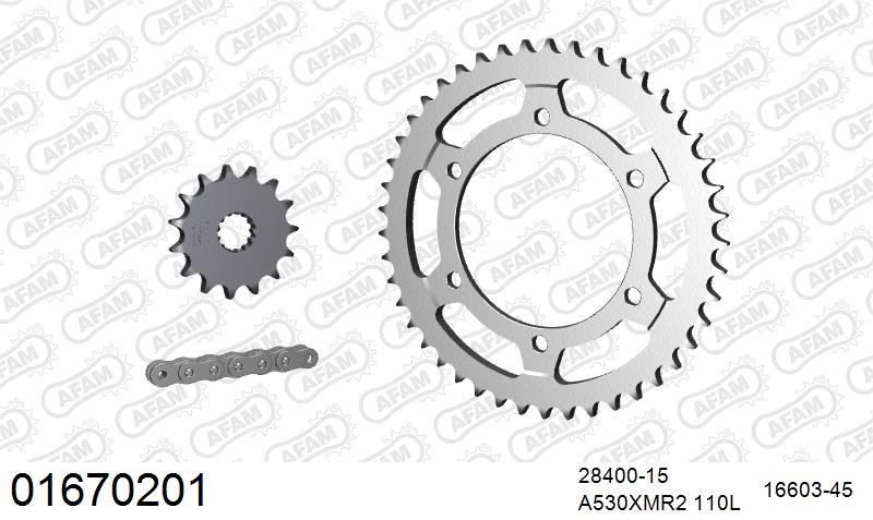 AFAM XS-ring Extra Reinforced Chain & Steel Sprocket Kit, 530 (OE Pitch) - Plain Steel 110 link XS-ring Extra Reinforced chain, 15T steel/45 – Kawasaki ZZR600 1990–1993