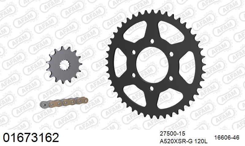 AFAM XS-ring Extra Reinforced Chain & Steel Sprocket Kit, 520 (OE Pitch) - Plain Steel 120 link XS-ring Extra Reinforced chain, 15T steel/46