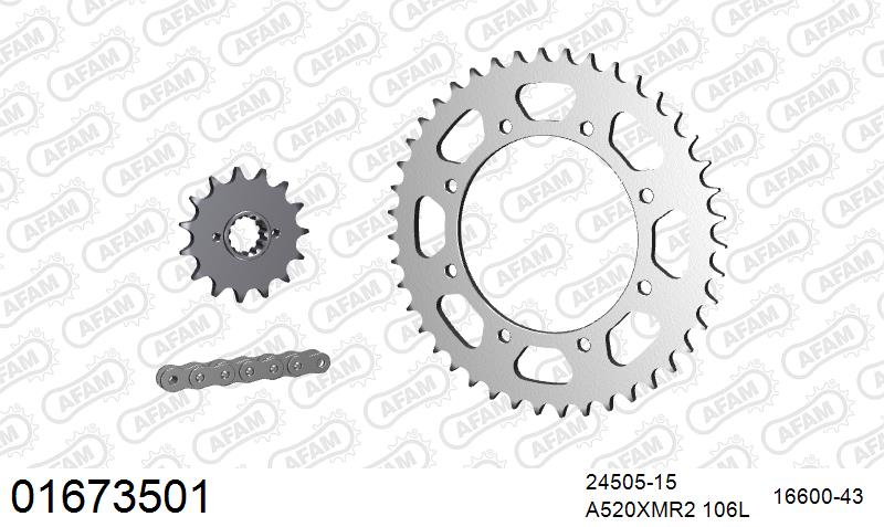 AFAM XS-ring Extra Reinforced Chain & Steel Sprocket Kit, 520 (OE Pitch) - Plain Steel 106 link XS-ring Extra Reinforced chain, 15T steel/43 – Kawasaki KLR650 2006–2014