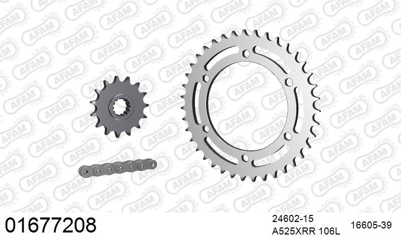 AFAM XS-ring Extra Reinforced Chain & Steel Sprocket Kit, 525 (OE Pitch) - Plain Steel 106 link XS-ring Extra Reinforced chain, 15T steel/39 – Kawasaki Zephyr 750 1995–1997