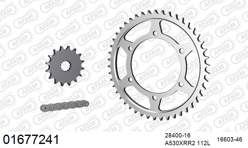 AFAM XS-ring Extra Reinforced Chain & Steel Sprocket Kit, 530 (OE Pitch) - Plain Steel 112 link XS-ring Extra Reinforced chain, 16T steel/46 – Kawasaki ZXR750H 1989