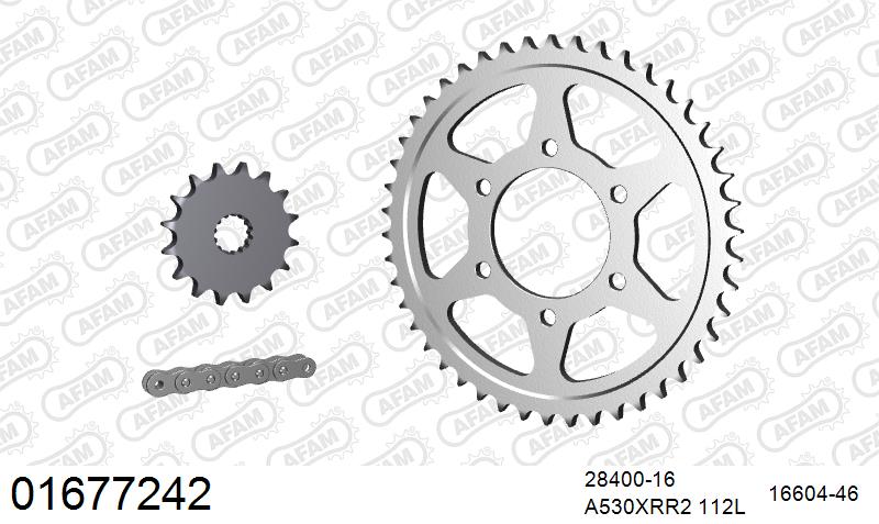 AFAM XS-ring Extra Reinforced Chain & Steel Sprocket Kit, 530 (OE Pitch) - Plain Steel 112 link XS-ring Extra Reinforced chain, 16T steel/46 – Kawasaki ZXR750H 1990