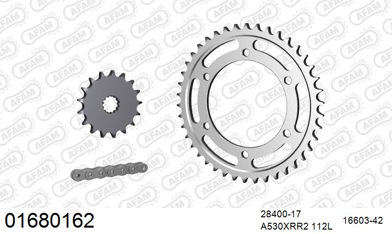 AFAM XS-ring Extra Reinforced Chain & Steel Sprocket Kit, 530 (OE Pitch) - Plain Steel 112 link XS-ring Extra Reinforced chain, 17T steel/42