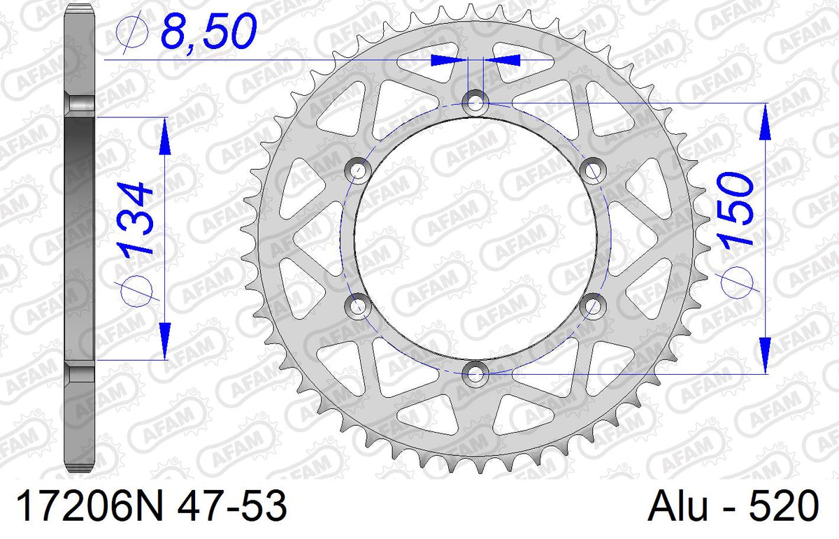 AFAM Xs-Ring Reinforced Plus Chain & Alu Sprocket Kit, 520 (OE Pitch) - Gold 106 link Xs-Ring Reinforced Plus chain, 13T steel/42T Alu sproc