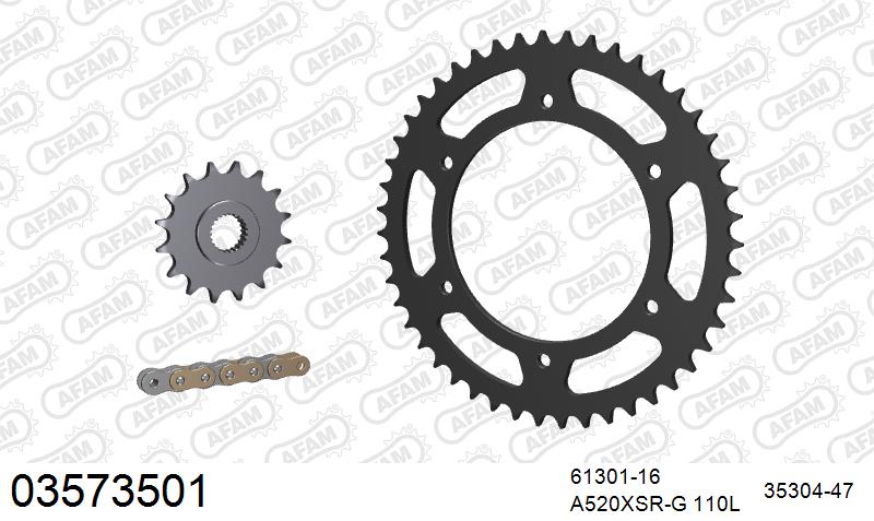 AFAM XS-ring Extra Reinforced Chain & Steel Sprocket Kit, 520 (OE Pitch) - Plain Steel 110 link XS-ring Extra Reinforced chain, 16T steel/47 (03573501)